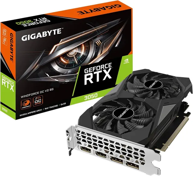 Gigabyte GeForce RTX 3050 WINDFORCE OC V2: 6GB GDDR6, Dual-Fan Cooling, GV-N3050WF2OCV2-6GD