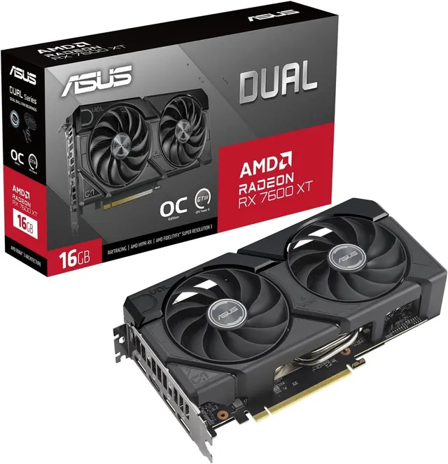 ASUS Dual Radeon RX 7600 XT OC Edition: 16GB GDDR6, PCIe 4.0, DUAL-RX7600XT-O16G