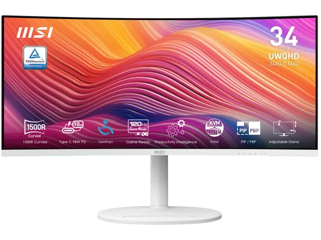 MSI Modern MD342CQPW: 34-inch UWQHD, 120Hz, White Curved Monitor