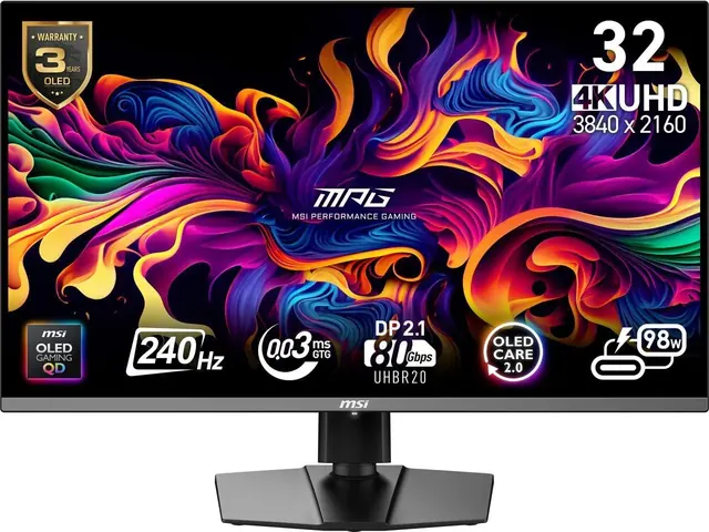 MSI MPG 322URX: 32-inch, 240Hz, QD-OLED, HDMI 2.1, DisplayPort 2.1, Black