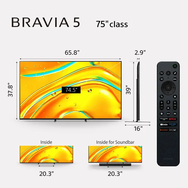 Sony BRAVIA 5 K-75XR50 75-Inch Mini LED 4K HDR Google TV