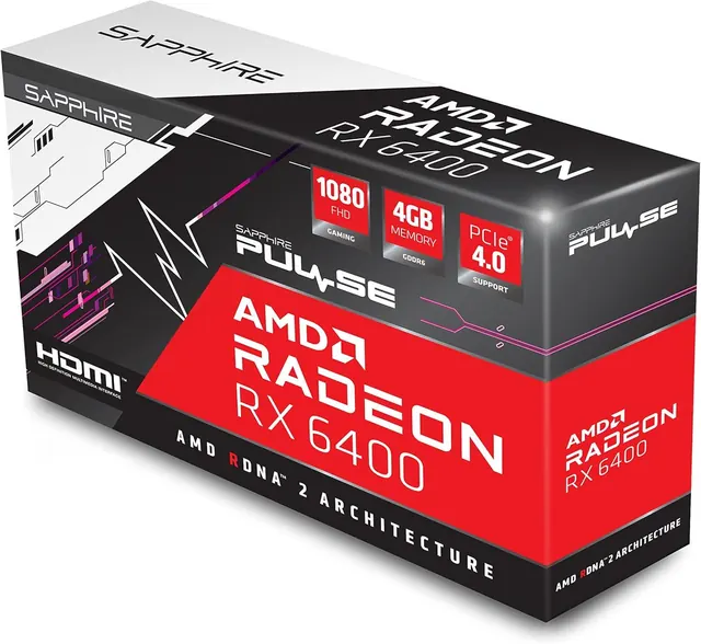 Sapphire PULSE AMD Radeon RX 6400: 4GB GDDR6, PCIe 4.0, Desktop Graphics Card