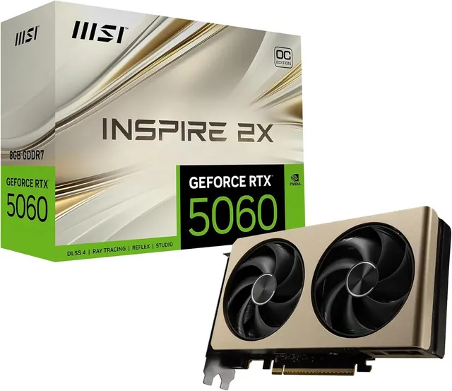 MSI GeForce RTX 5060 INSPIRE 2X OC: 8GB GDDR7, 2535MHz Boost, PCIe 5.0