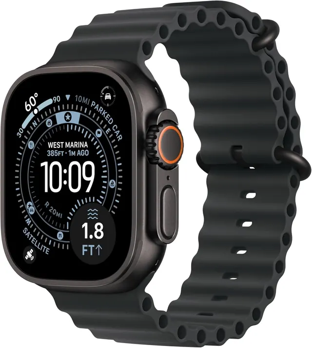 Apple Watch Ultra 3 GPS + Cellular 49mm Rugged Titanium Case with Black Ocean Band