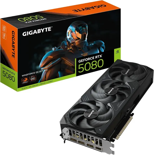 Gigabyte GeForce RTX 5080 WINDFORCE OC SFF: 16GB GDDR7, 256-bit, GV-N5080WF3OC-16GD
