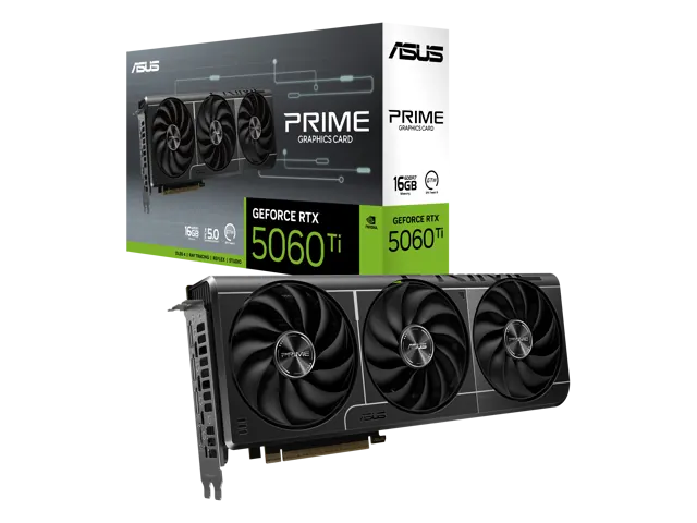 ASUS PRIME GeForce RTX 5060 Ti: 16GB GDDR7, PCIe 5.0 x8, Black