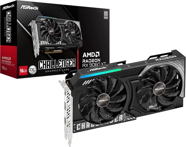 ASRock Radeon RX 9060 XT Challenger OC: 16GB GDDR6, PCIe 5.0, Dual-Fan 0dB Cooling
