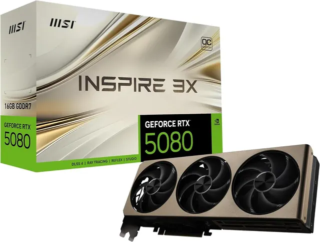 MSI GeForce RTX 5080 INSPIRE 3X OC: 16GB GDDR7, 256-bit, PCIe 5.0