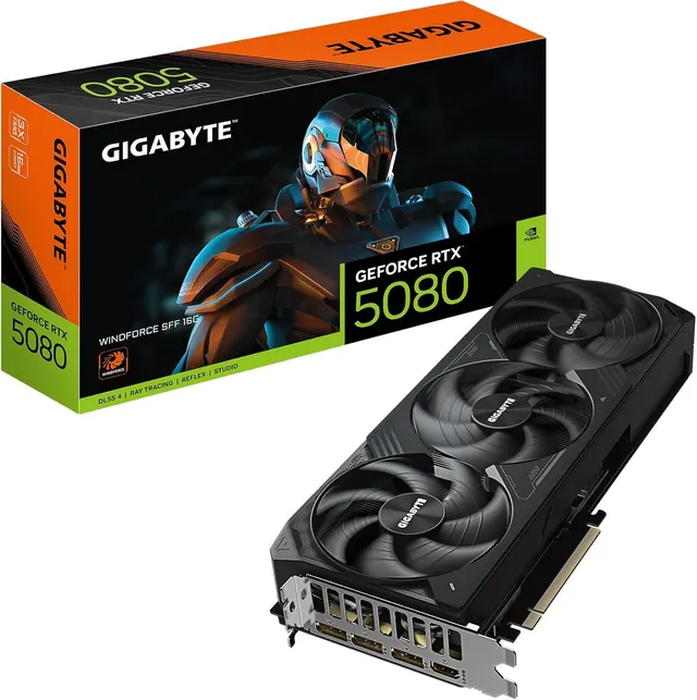 Gigabyte GeForce RTX 5080 WINDFORCE SFF: 16GB GDDR7, PCIe 5.0 x16, GV-N5080WF3-16GD
