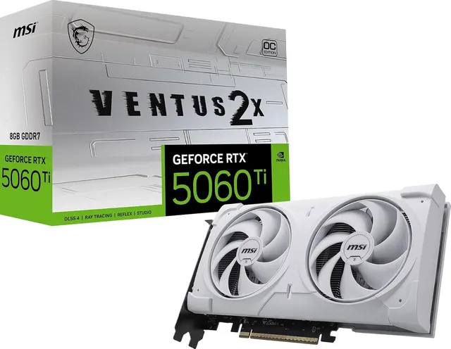MSI GeForce RTX 5060 Ti VENTUS 2X OC WHITE: 8GB GDDR7, White, SFF-Ready