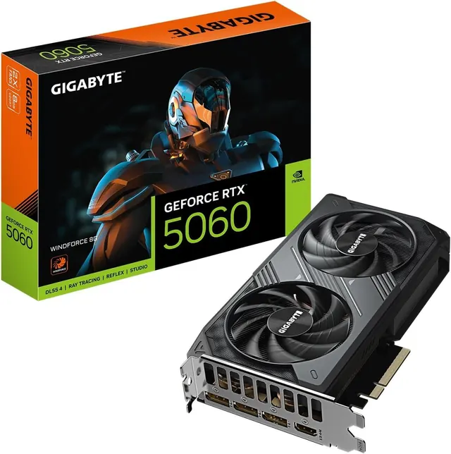 Gigabyte GeForce RTX 5060 WINDFORCE: 8GB GDDR7, PCIe 5.0, GV-N5060WF2-8GD