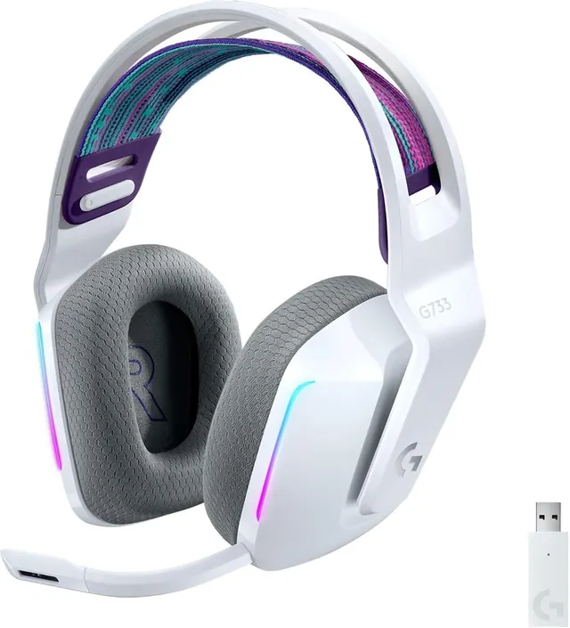 Logitech G733 LIGHTSPEED Wireless Gaming Headset with Blue VO!CE Mic, RGB Lighting, White