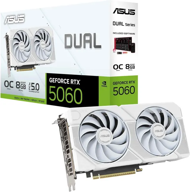 ASUS DUAL-RTX5060-O8G-WHITE: GeForce RTX 5060, 8GB GDDR7, White OC Edition