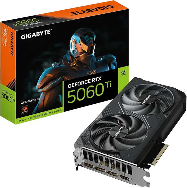 Gigabyte GeForce RTX 5060 Ti WINDFORCE: 8GB GDDR7, PCIe 5.0 x8, 3x DisplayPort 2.1b, HDMI 2.1b