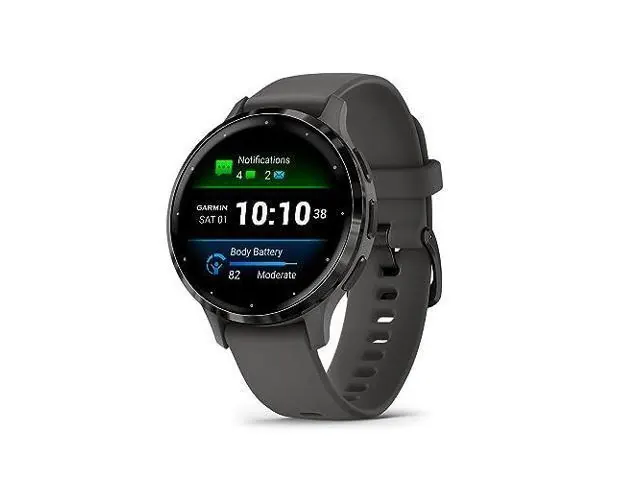 Garmin Venu 3S with 1.2-Inch Display, Slate Stainless Steel Bezel and Pebble Gray Silicone Band