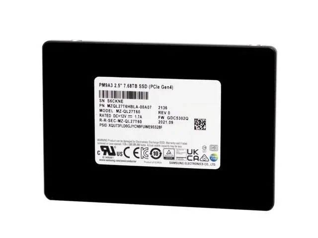 Samsung PM9A3: 7.68TB, PCIe Gen4 x4 NVMe, 2.5-inch U.2 SSD