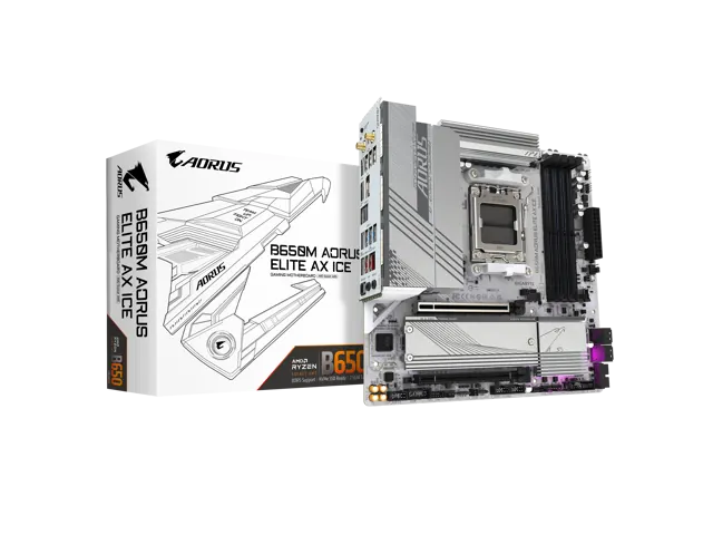 Gigabyte B650M AORUS ELITE AX ICE: Micro ATX, AM5, DDR5, Wi-Fi 6E