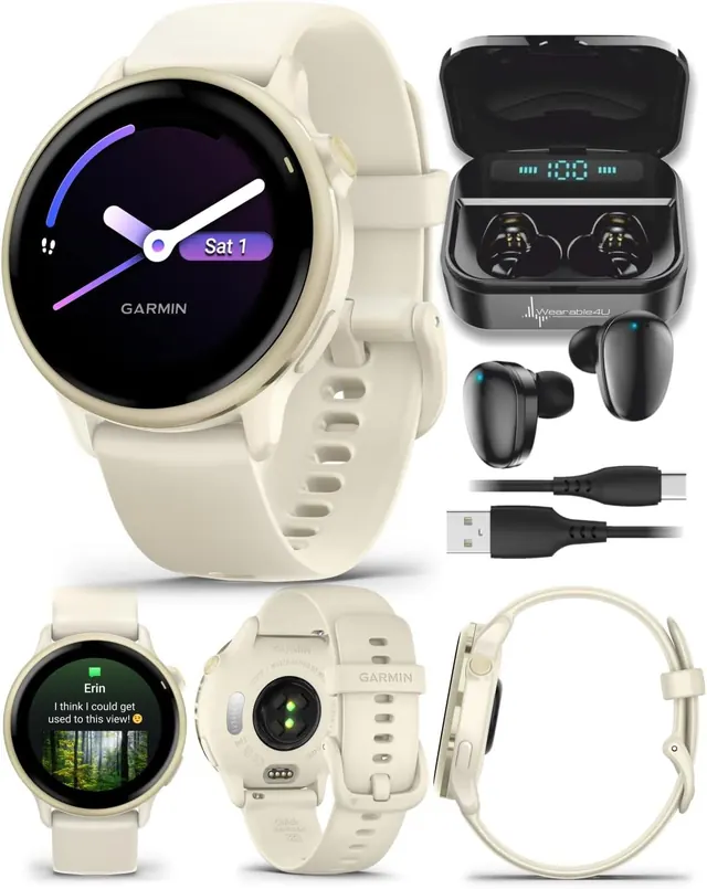 Garmin Vivoactive 6 - 1.2" AMOLED GPS Health & Fitness Smartwatch, Lunar Gold with Bone Band Bundle