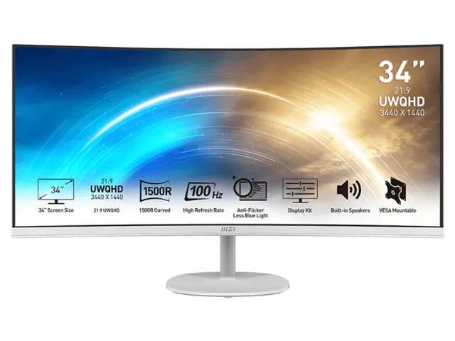 MSI Pro MP341CQW: 34-inch UWQHD, 100Hz, White Curved Monitor