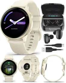 Garmin Vivoactive 6 - 1.2" AMOLED GPS Health & Fitness Smartwatch, Lunar Gold with Bone Band Bundle