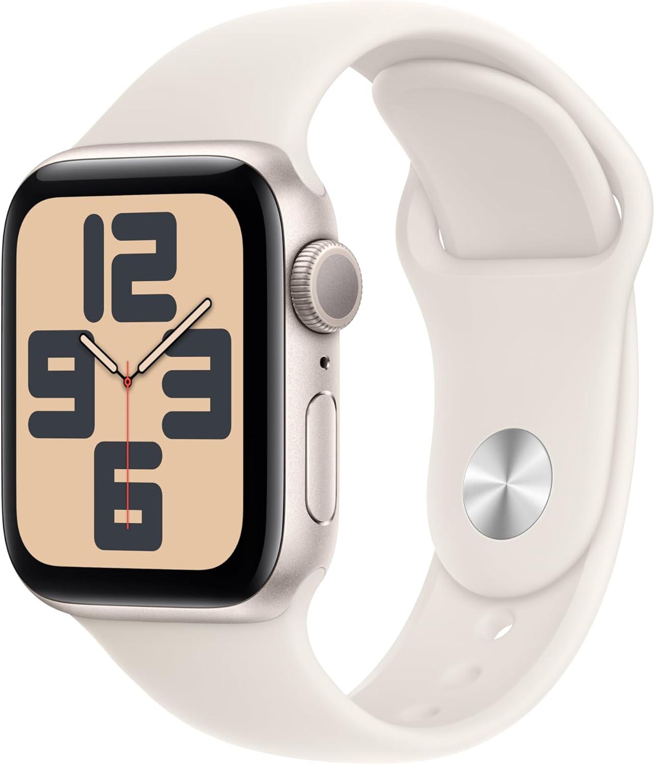 Apple Watch SE (2nd Gen) GPS 40mm Smartwatch, Starlight Aluminum Case, Starlight Sport Band S/M