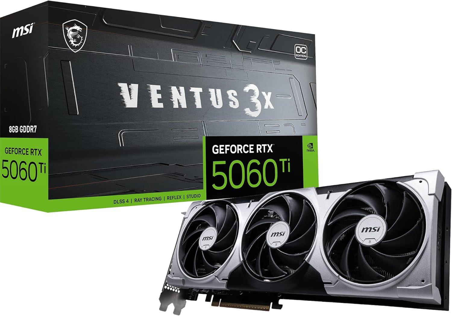 MSI GeForce RTX 5060 Ti VENTUS 3X OC: 8GB GDDR7, 2602 MHz, HDMI 2.1b, 3x DisplayPort 2.1b