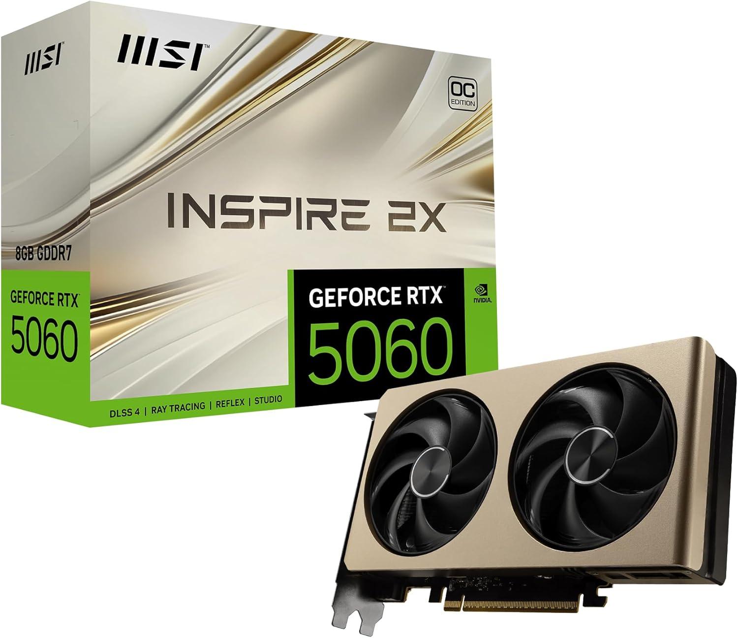 MSI GeForce RTX 5060 INSPIRE 2X OC: 8GB GDDR7, 2535MHz Boost, PCIe 5.0