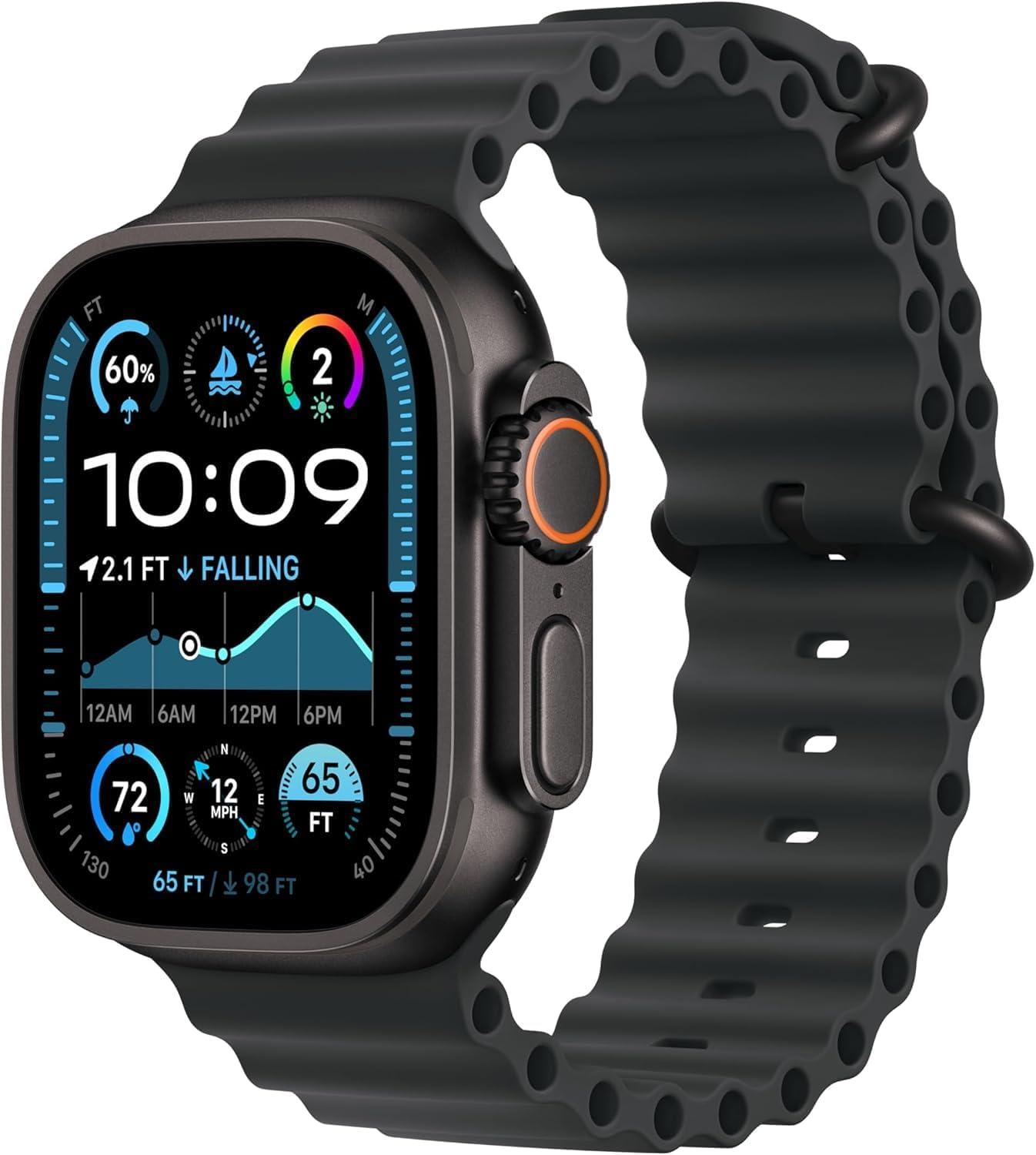 Apple Watch Ultra 2: 49MM Black Titanium Case with Black Ocean Band